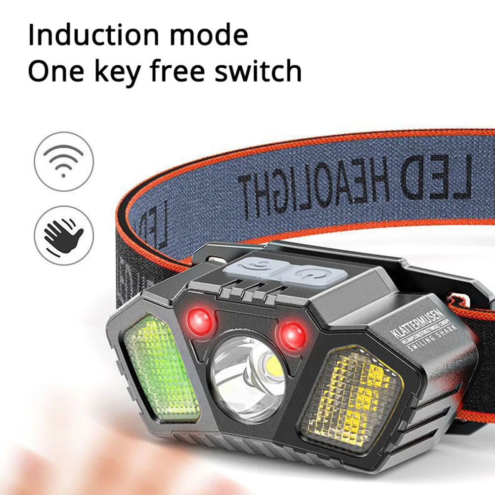 XPE 캠핑 헤드램프 지능형 파도 감지 LED 비상등, 캠핑 낚시 등산용 USB 충전식, 5 가지 조명 모드
