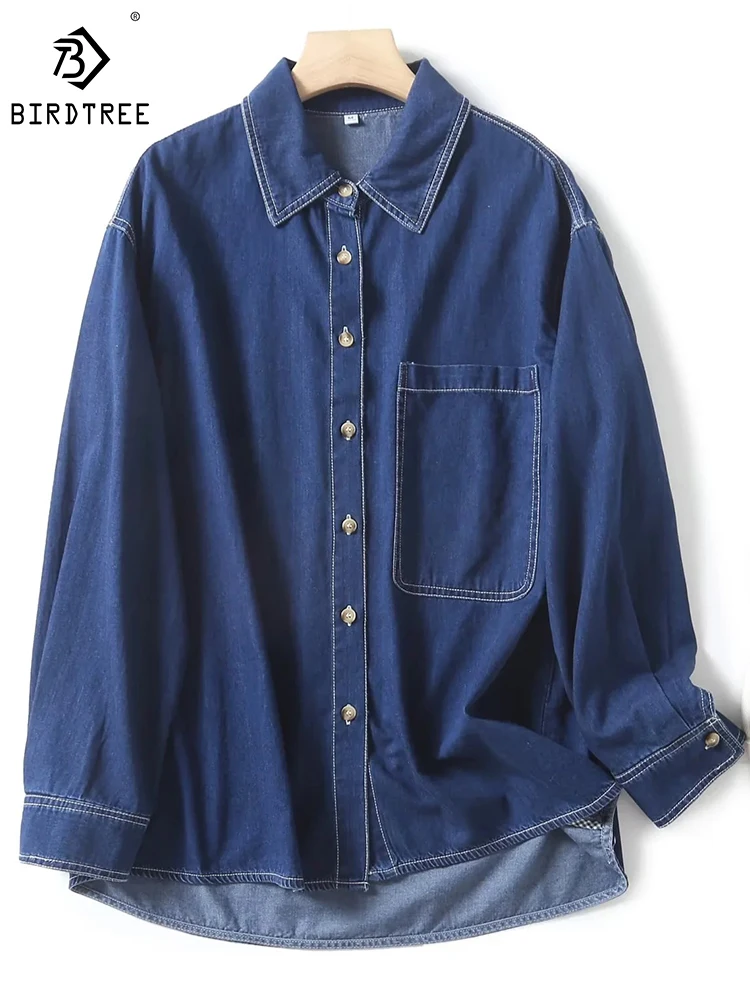 

Autumn New Cotton Denim Shirt Women Loose Long Sleeve Lapel Comfortable Casual Versatile Temperament Commute Blouse T39760QD
