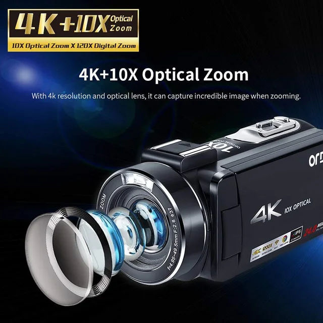 4K Video Camera YouTube Facebook Live Stream Blogger Vlogging Camcorder Full HD Professional Ordro AC7 12X Optical Zoom 4