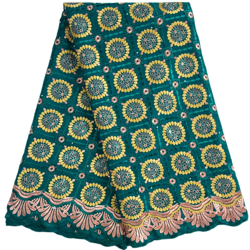 

African Nigerian Cotton Lace Fabric 2023 High Quality Embroidery Lace Fabric with Rhinestones For Women Party Dresses F3412