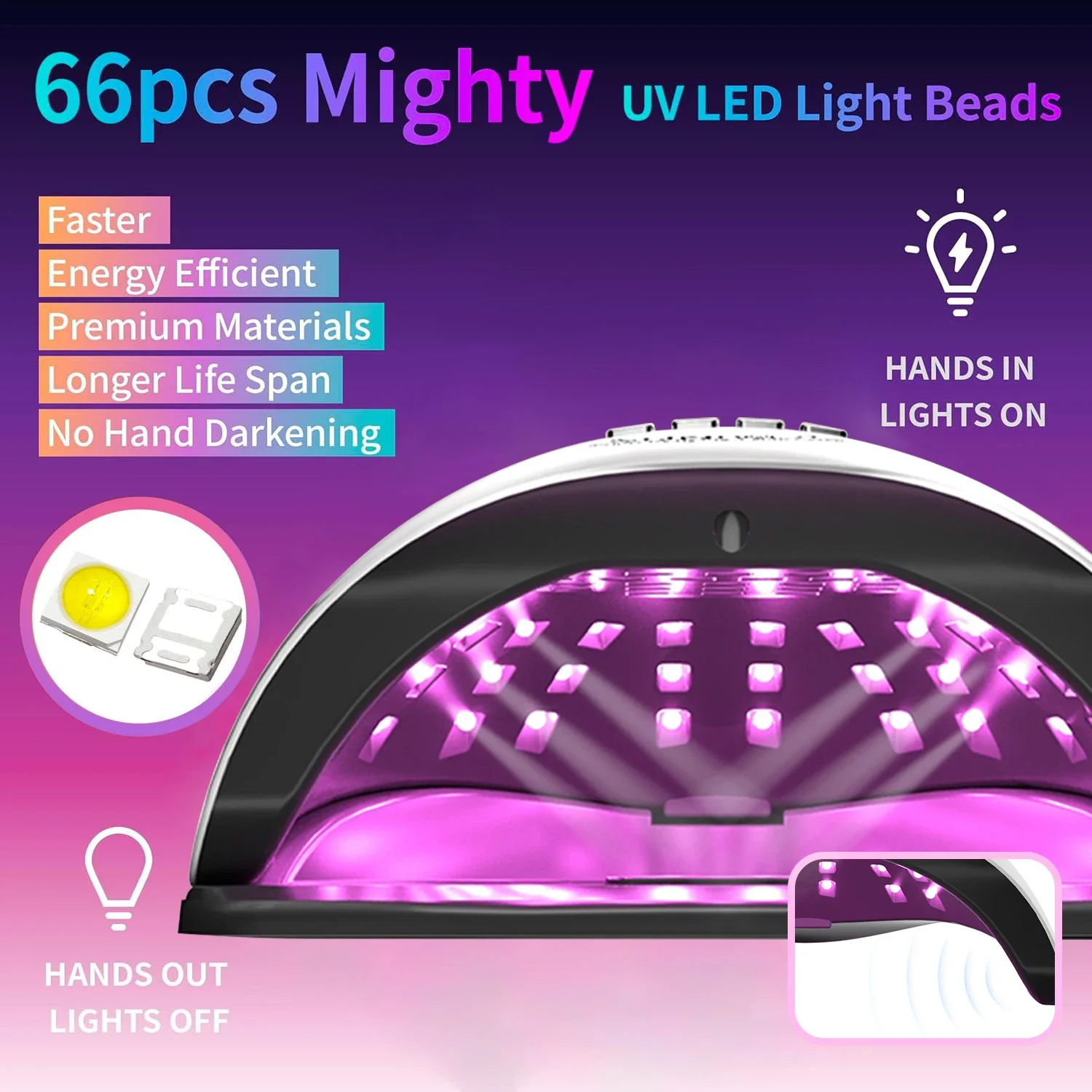 손톱 건조용 UV LED 램프, 네일 젤 광택제, 모션 감지, 전문 캐빈 매니큐어 램프 도구, 가정용, 280W, 66LED