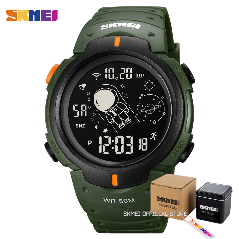 SKMEI Creative Cosmonaut Dial Time Display Wristwatch LED Light Digital Mens Sport Watches 5Bar Waterproof Clock reloj hombre 