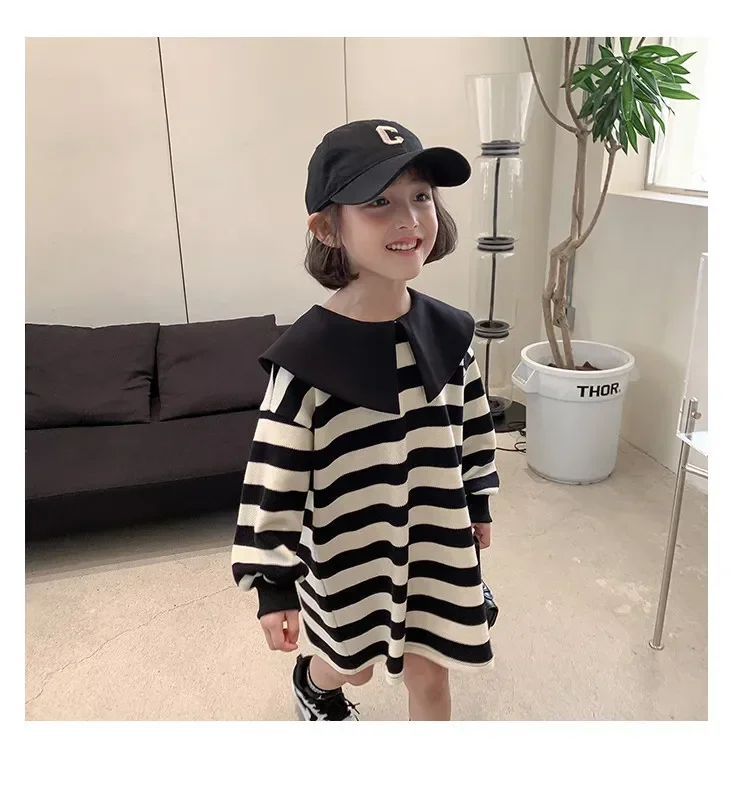 Spring Girls Long Sleeve Striped Dress Kids Cotton Dresses