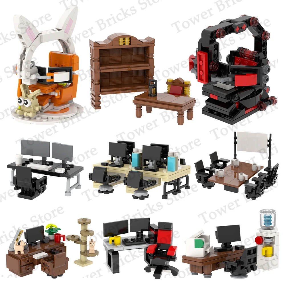 MOC Stadt Computer Tisch Ziegel Möbel Büro Schreibtisch Zimmer Kompatibel Abbildung Bausteine Spielzeug Für Kinder Erwachsene Freunde Geschenk