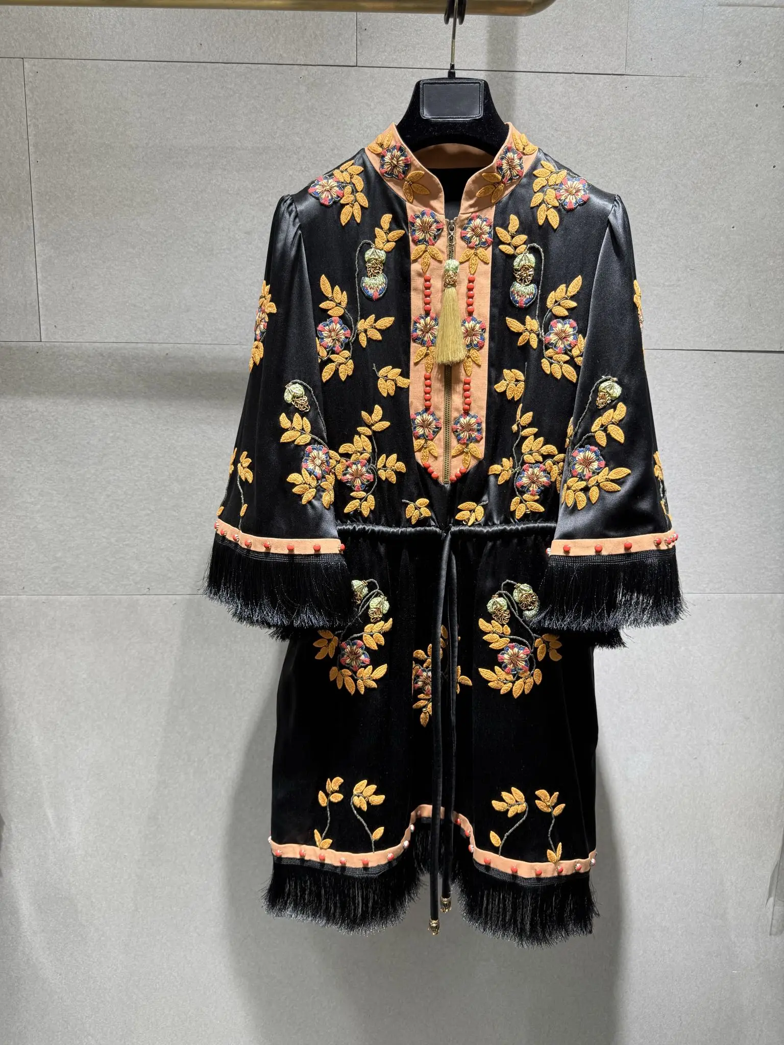 Women Luxury Handstiched High-end Embroidered One Piece Dress Top Quality Women Formal Black Dress