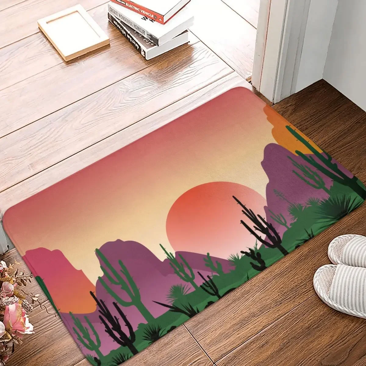 

Anti-Slip Rug Doormat Bath Mat Sunset Cactus Floor Carpet Entrance Door Decorative