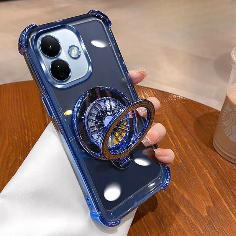 Clear Shockproof Plating Phone Case with Gyro Holder