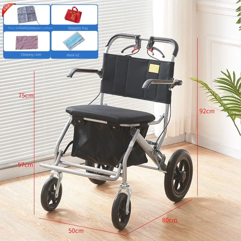 four-wheeled portable folding scooter for elderly can push and sit in the shopping cart of household grocery cart walking stick