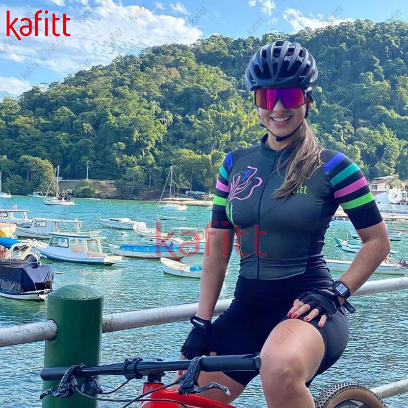 Kafitt Spring/Summer New Women's Bicycle Riding Equipment Set Short sleeved jumpsuit Outdoor Fitness Uniform