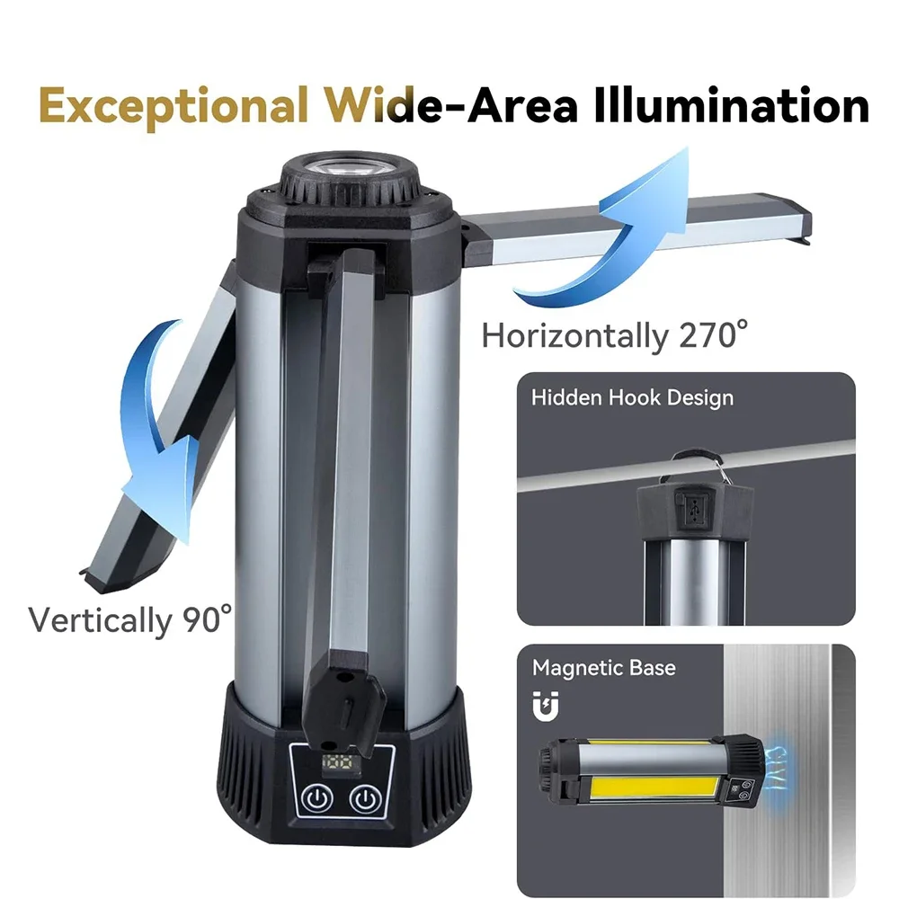 USB Rechargeable LED Work Light with Stand Cordless Lantern Multifunction Camping Handlamp Outdoor Warning Lamp Folding Bracket