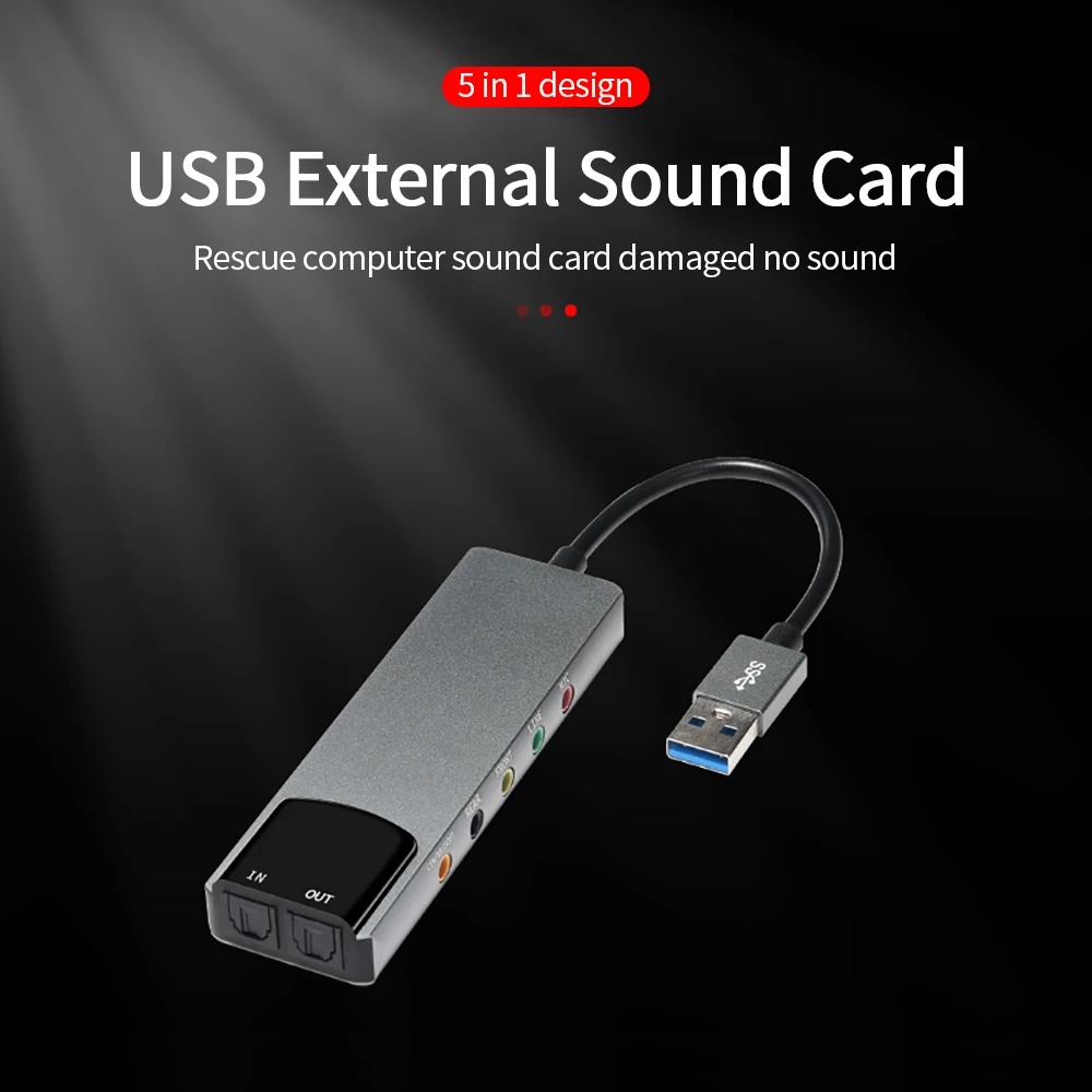 Usb External Sound Card For Earphone Usb para 3.5 mm Audio Adapter Mic External Fiber Optic Sound Card Mixed Sound Function 6in 1