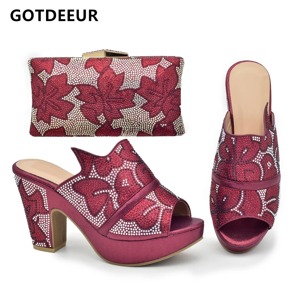 

Latest Italian Shoes and Bags Matching Set Decorated with Rhinestone Plus Size Heels 42 Wedges Shoes for Women Platform Heels
