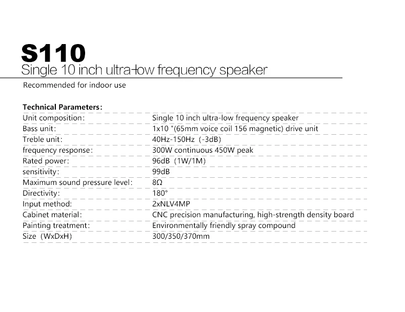 S110 10 Inch Professional Audio Music Studio Equipment Home Audio Party DJ Karaoke Speaker Box