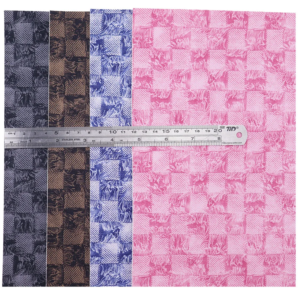 GinghamTarten Textured Denim Gride Pattern Leatherette Faux PU Synthetic Leather Fabric For Handbags DIY H474