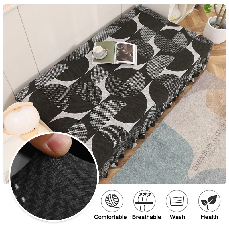 Stretch Armless Futon Cover with Skirt Printed Folding Sofa Bed Cover Washable Sofa Couch Cover Furniture Bed Protector S M L 3