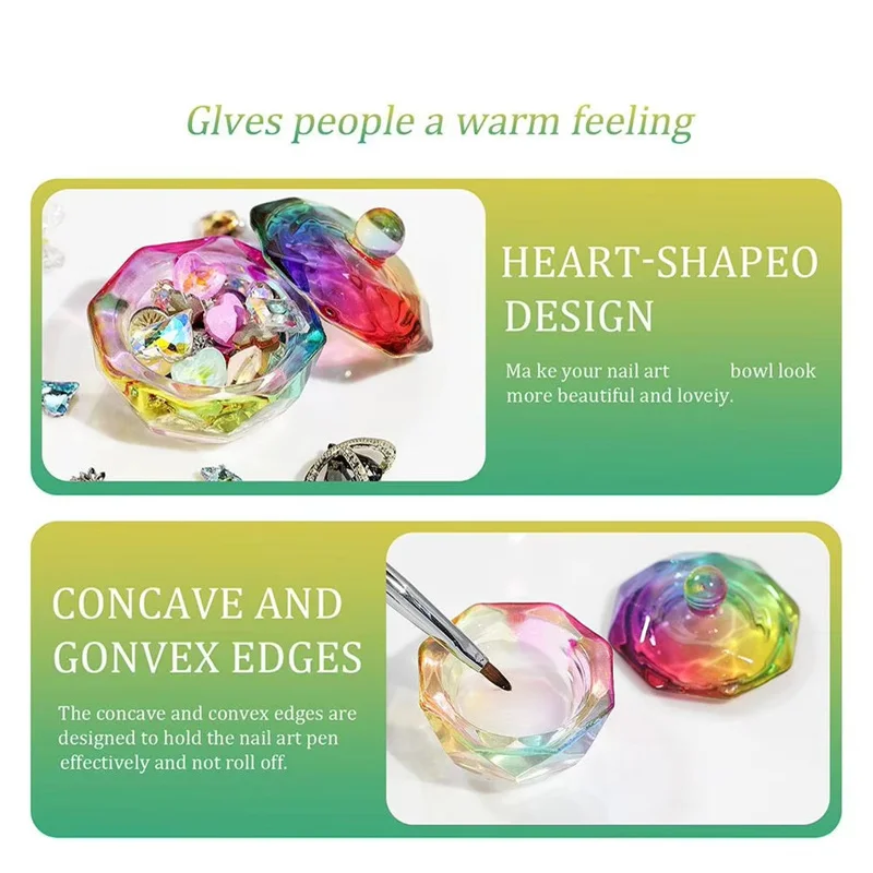 Nail Cup Dish Colorful Crystal Glass Acrylic Powder Liquid Lid Bowl with Cap Manicure Holder Equipment Nail Salon Manicure Tools 6