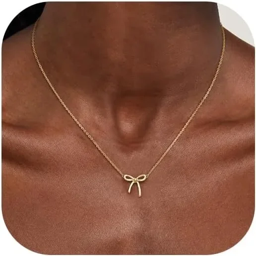 Gold-Halskette für Frauen, Schleifen-Halskette, vergoldete, versilberte Halskette, niedlicher Schleifen-Anhänger, Halsband, Halsketten für Frauen, Schmuck, Geschenk