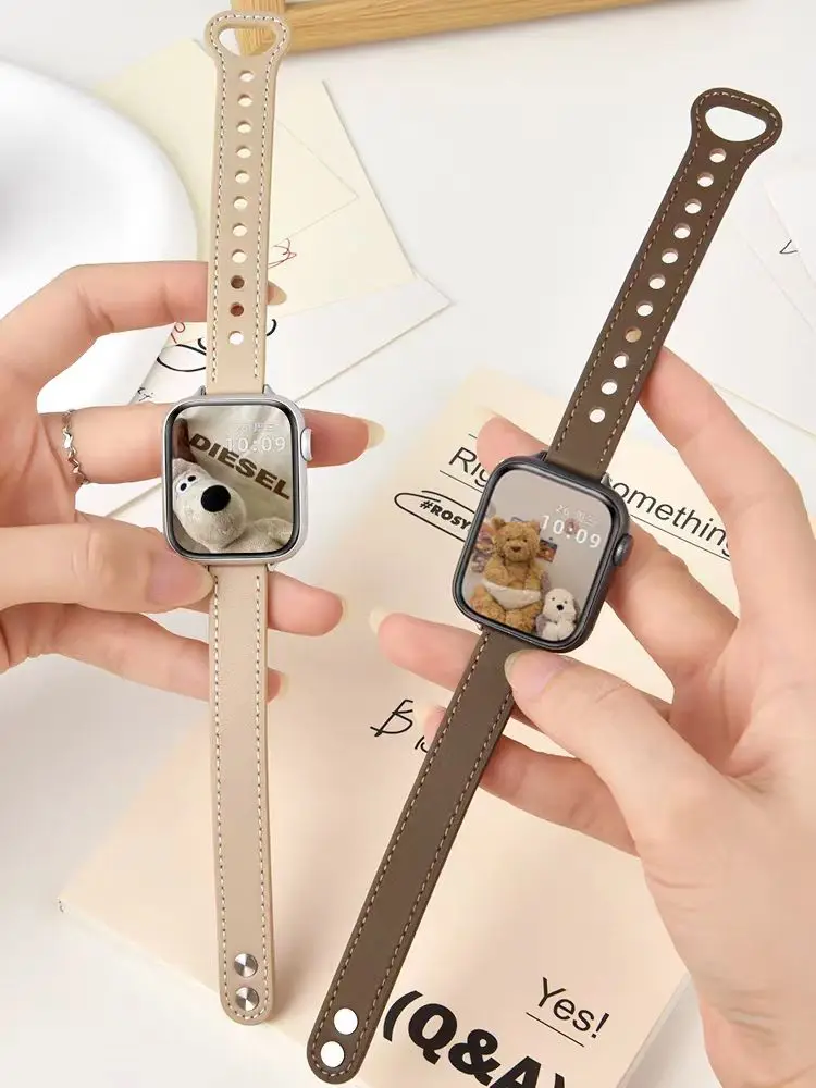 

Тонкая кожаная Петля для Apple Watch Band 9 40/44 мм 8SE 7 6 5 4 38/42, женский браслет для Iwatch, ремешок 49Ultra 3 2 41/45 мм Correa