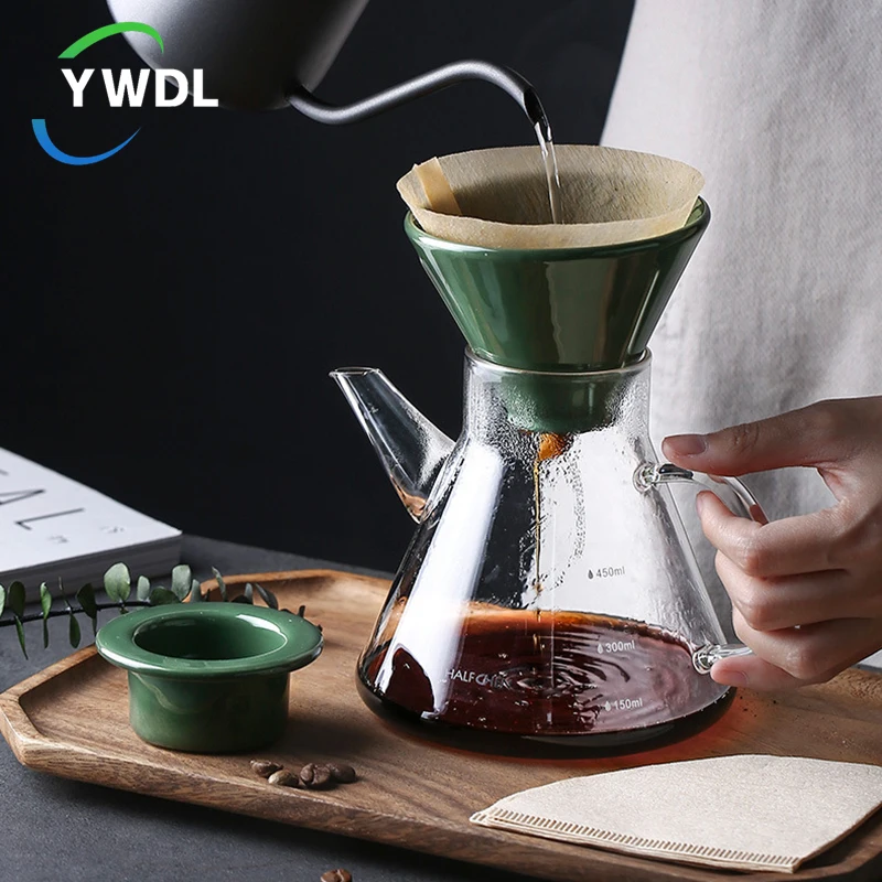 

YWDL 650ml Hand Brewed Coffee Pot Set Home Drip Sharing Pot With Filter Cup Coffee Brewer Appliance 4pcs/set