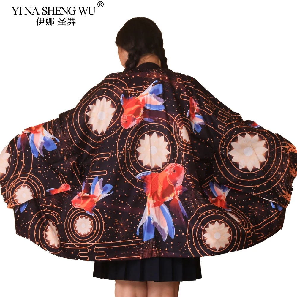 Fox Mask Print Coat Japanese Kimono Cardigan Shirt Women Haori Yukata Cosplay Men Traditional Clothing One Size