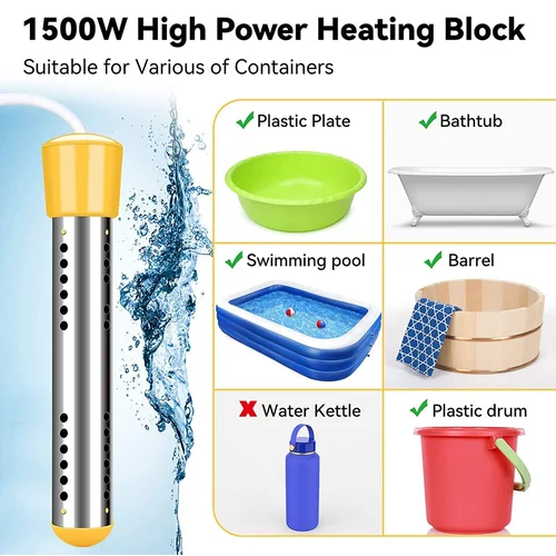 침수 온수기, 1500W 전기 잠수정 온수기 (타이머 포함), 스테인레스 스틸 가드 커버 EU 플러그 4
