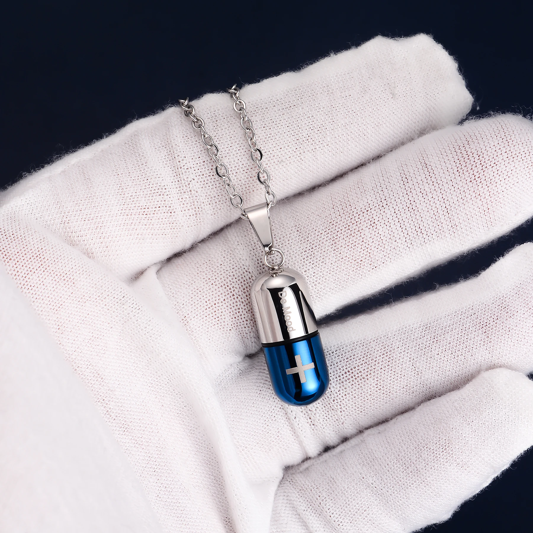 Edelstahl Schmuck Kreuz Kapsel Medizin Pillen Anhänger Feuerbestattung Urne Halskette für Asche Flasche Anhänger für Asche Schmuck – Detail 6