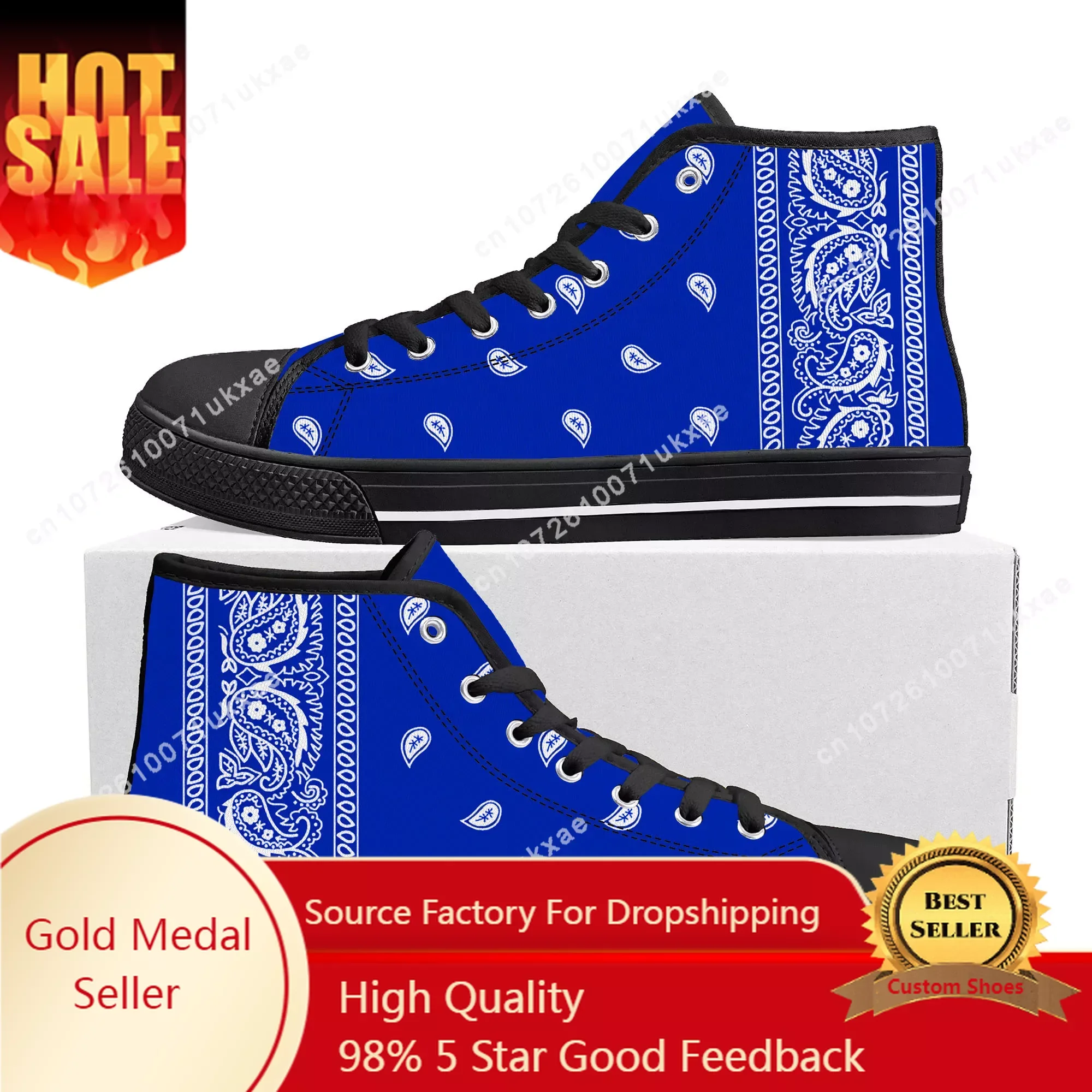 

Bandana Paisley High Top Sneakers Mens Womens Teenager Black White Red Blue Canvas Sneaker couple Shoe Casual Custom Made Shoes