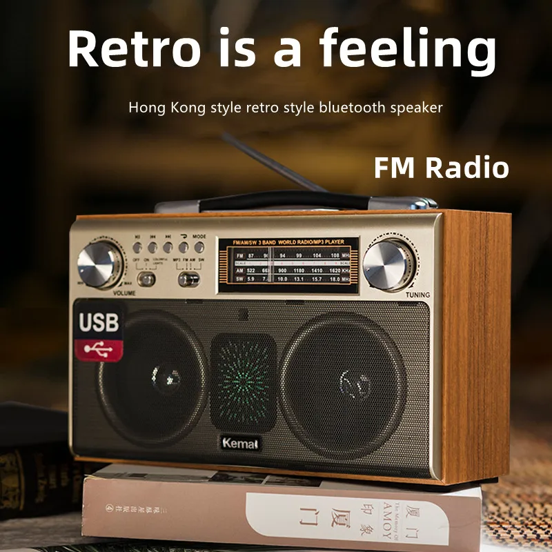 MD-1702BT Wood Retro Wireless Bluetoothsound Box Home Desktop Outdoor Mini Subwoofer Card Speakers FM Radio For the Elderly