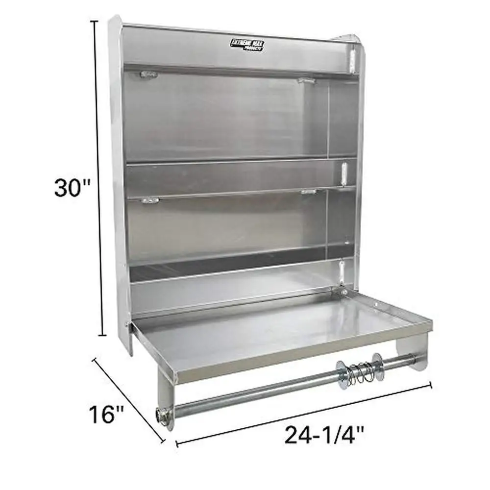 Aluminum Work Station Cabinet Flip-Out Work Tray Paper Towel Rack Organizer Trailer Shop Storage Shelf Foldable Lightweight 3