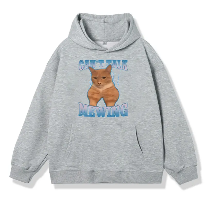 Can't Talk Mewing Funny Cat Graphic Hoodie Male Fall/winter Fashion Oversized Sweatshirts Men Women Vintage Harajuku Pullover