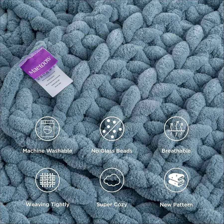 Handmade 10 lb Soft Knitted Weighted Blanket 40 x 60 in Breathable Chunky Knit Gravity Blanket Throw for Relaxation and Stress