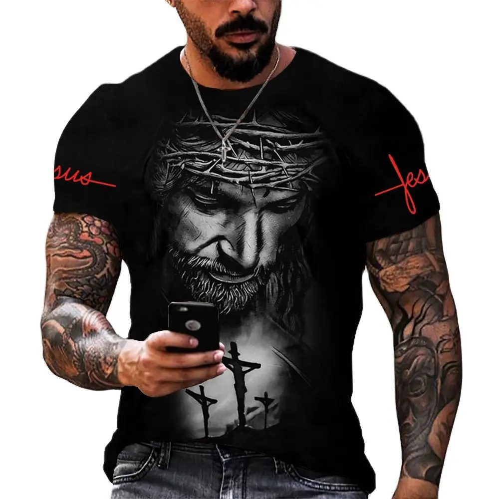 

God Religion Christ Jesus T-Shirt for Men 3D Print Men's T Shirt Harajuku Hip Hop Short Sleeve Streetwear Fashion