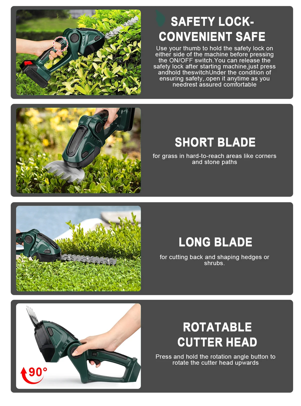 2 IN 1 Cordless Elektrische Heckenschere Handheld Haushalt Strauch Jäten Beschneiden Mäher Garten Werkzeuge für Makita 18 V Batterie – Detail 7