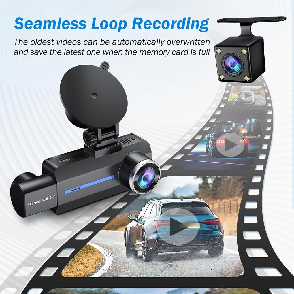Portable Car DVR Camera 3 WiFi Channel Driving Recorder With Loop Recording Function Rear 1440P High-definition Driving Recorder