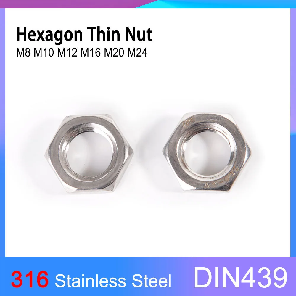 

DIN439 A4-040 Thin Hex Nut 316 Stainless Steel M8 M10 M12 M16 M20 M24 Flat Hexagon Jam Nuts Coarse Teeth