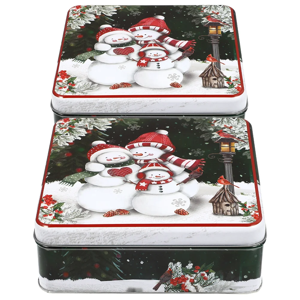 

2pcs Christmas Cookie Tin Tinplate Candy Box Empty Tin Xmas Metal Gift Box Xmas Party Favor Box