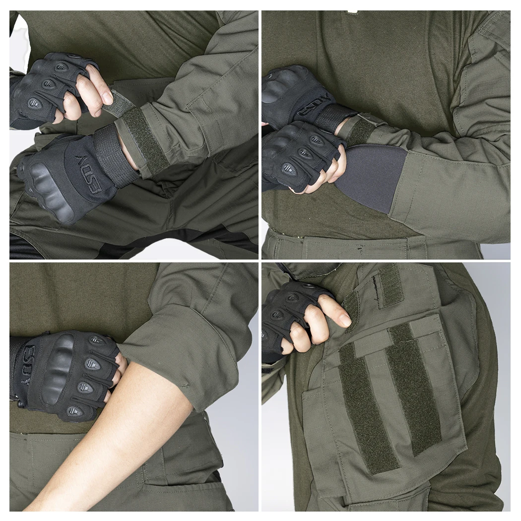 IDOGEAR 戦術男性 G3 コンバットシャツ肘パッド付き長袖シャツ