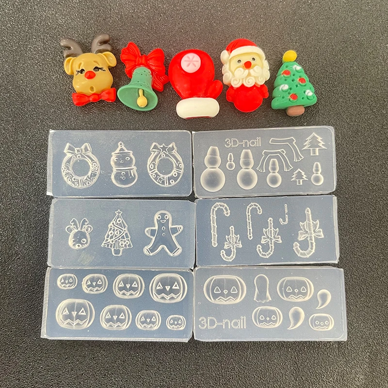 5Pc Christmas 3D Nail Molds 4*2cm Carv Mold Santa Claus/Gingerbread Man/Christmas Tree Resin Template(5Pc Christmas Charms Gift) 4