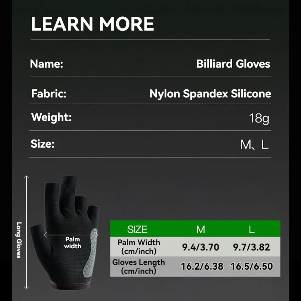 GTUBIKE Professional Billiard Glove Single Left Silk Breathable Anti-slip Snooker Special Billiard Glove Table Tennis Men Women