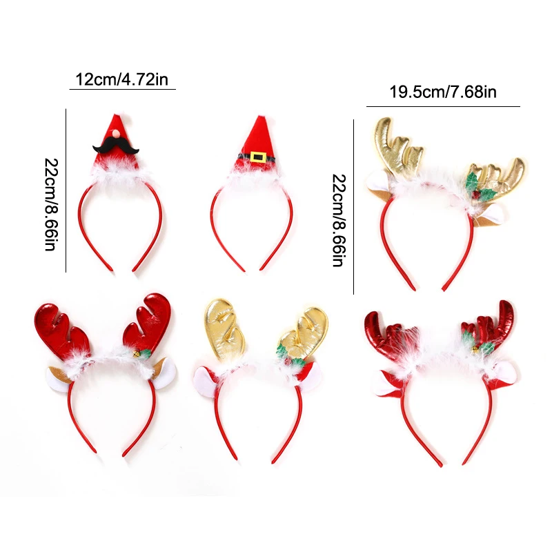 New Years Christmas Hair Hoop Xmas Elk Horn Bell Sequin Headband Merry Christmas Decoration Party Festival Supplies Kid Gifts