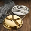 Stainless Steel Tray Divided Flat Compartment Food Trays Circular Dinner Trays Food Portion Plates With Divider Plate Dinnerware 1