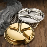Stainless Steel Tray Divided Flat Compartment Food Trays Circular Dinner Trays Food Portion Plates With Divider Plate Dinnerware 1