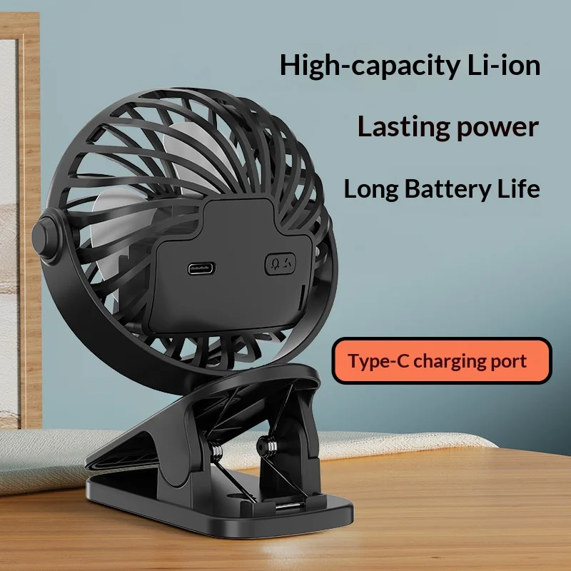 Portable 720° Rotatable USB Desk Clip Fan with Night Light