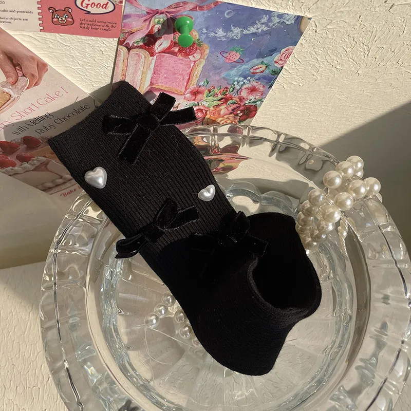 Autumn Baby Kawaii Over Knee High Long Calf Socks for Kids Girl Sweet Fashion Bow Heart Cotton School Girls Pile Stockings