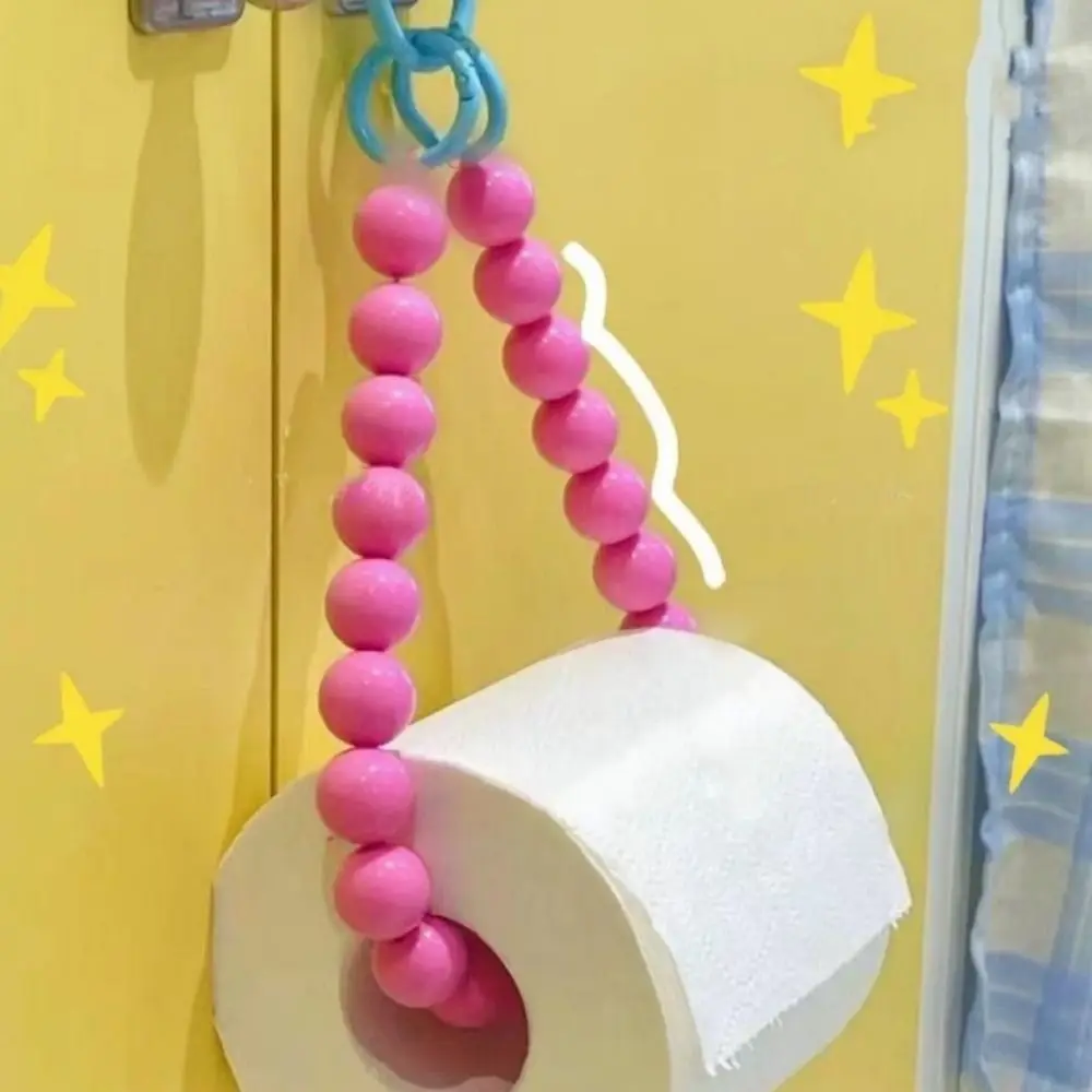 Dopamine Hanging Beaded Tissue Holder Non Punching Multifunctional Toilet Paper Roll Bracket Decoration Wall Mount Paper Towel Holder Toilet Paper Rack Toilet Paper Holder Toilet Roll Holder Tissue Holder