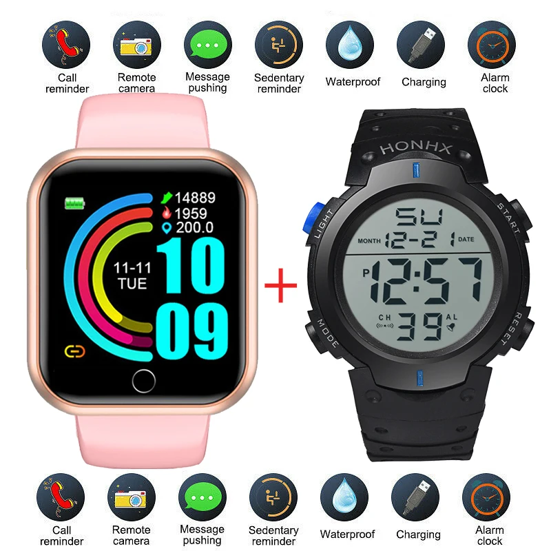 

Women Digital Wristwatches Screen Waterproof Luminous Color Heart Rate Men Bracelet Blood Pressure Sports Bluetooth Watch Kids