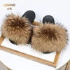 Summer Real Fur Slippers Plush Fluffy Raccoon Fur Slides For Women Flip Flop Flat Furry Outdoor Fashion Sandals Woman Shoes 3