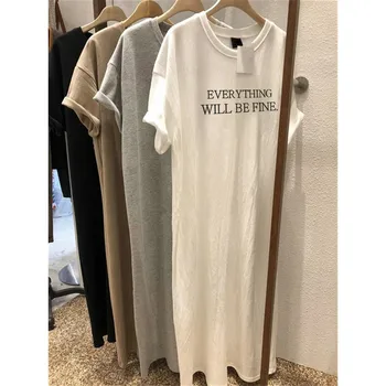 Summer Thin Plus Size Loose Short Sleeved Dress Women 2025 New Letter Printed Simple Round Neck Dress 1