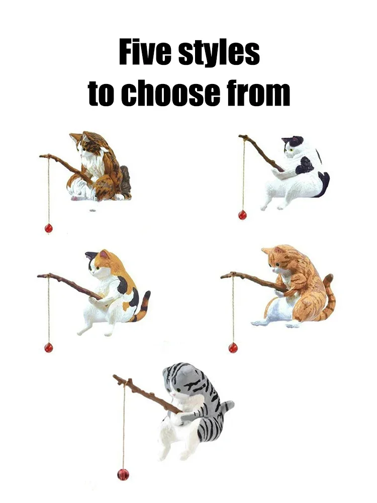 1PC Cat Fishing Aquarium Decoration Fish Tank Landscaping Statues Display Fishing Cat Hanging Decorations