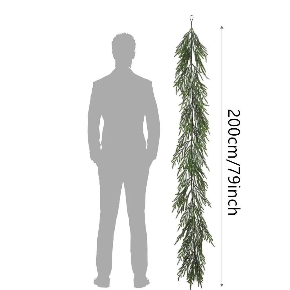200 cm künstliche Kieferngirlanden, Wintergrüne Girlande, Tischmantel, Wanddekoration für drinnen und draußen, Weihnachtsdekoration – Detail 1